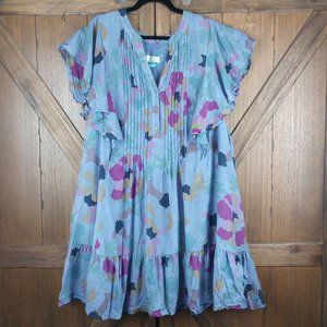 Maeve Anthropologie purple pintuck dress with ruffle hem 3x